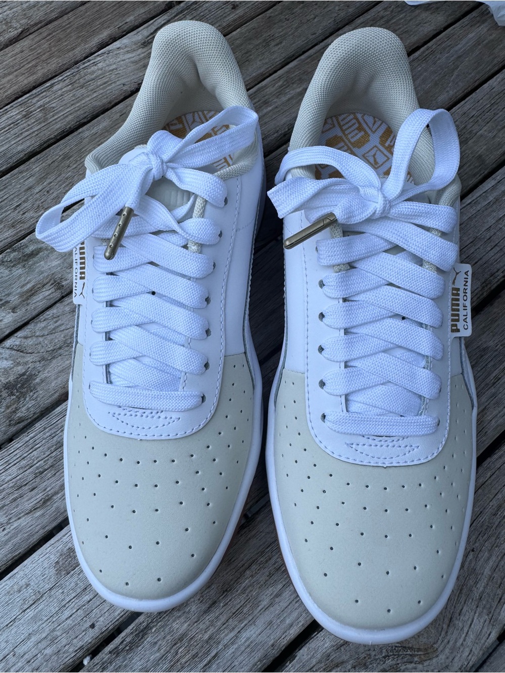 Puma Women's White and Cream Low-Top Sneakers (California Exotic)